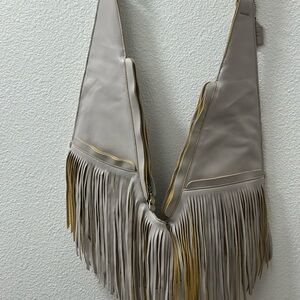 The Sash Yosemite Full Size Women's Fringe Leather Sash Bag Grey Gray Taupe